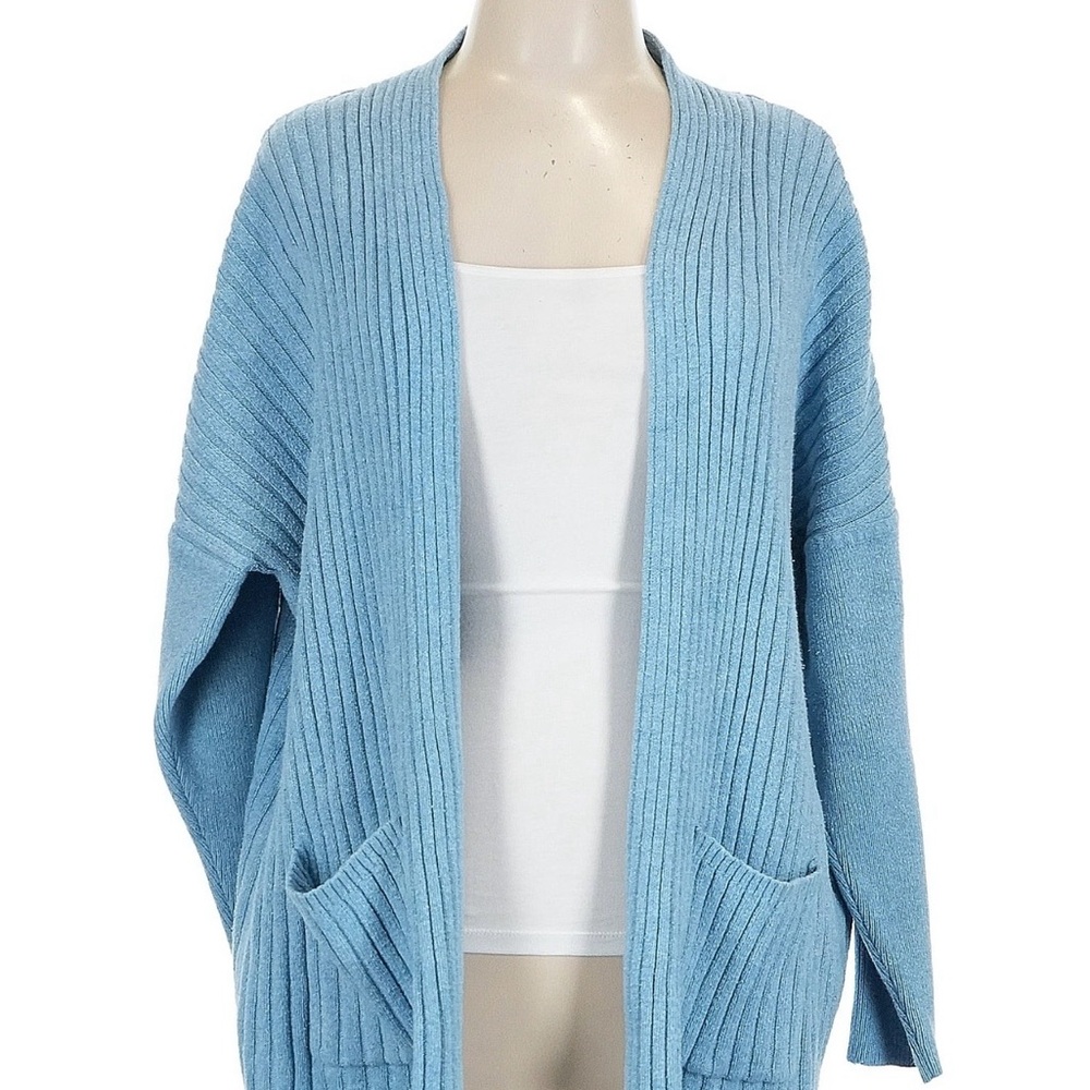 Pure Jill light Blue Open-Front Ribbed Cardigan Sweater